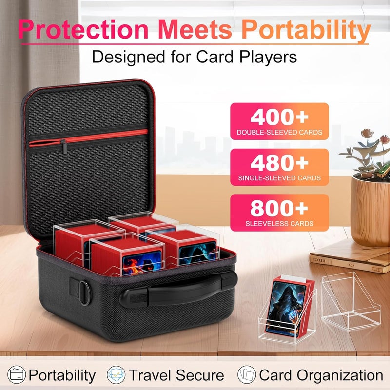 Proijeut Card Deck Box with Portable Case, 4 Pack Clear Commander Deck Box with 4 Dividers, Holds 400+ Double Sleeved Cards, Fit for MTG, YuGiOh, TCG - Image 3